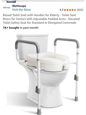 e Raised Toilet Seat with Gray Handles - Elevated Comfort for Seniors
